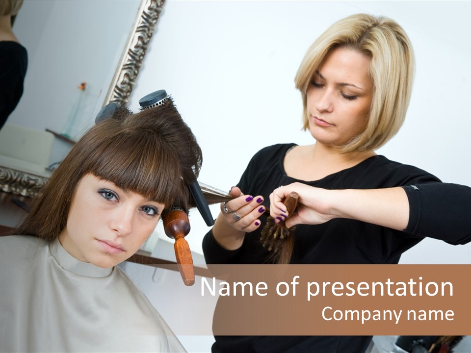 Joyful Hairdresser Brush PowerPoint Template