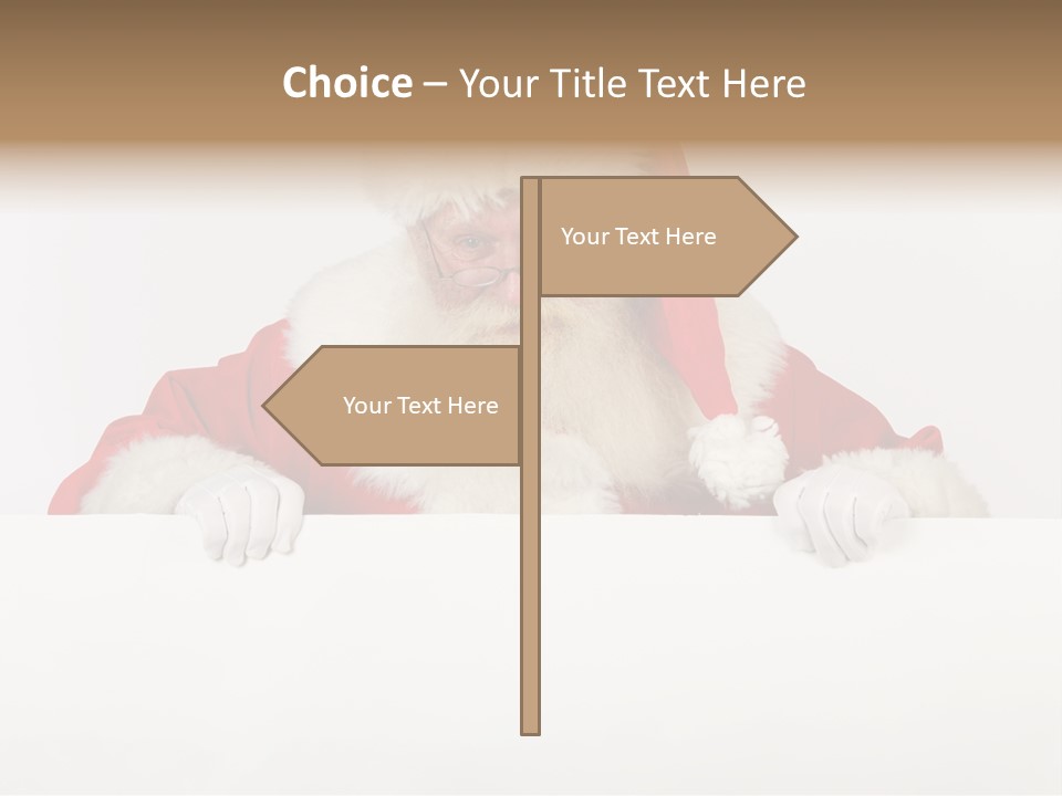 A Man Dressed As Santa Claus Holding A Sign PowerPoint Template