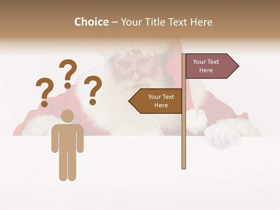 A Man Dressed As Santa Claus Holding A Sign PowerPoint Template