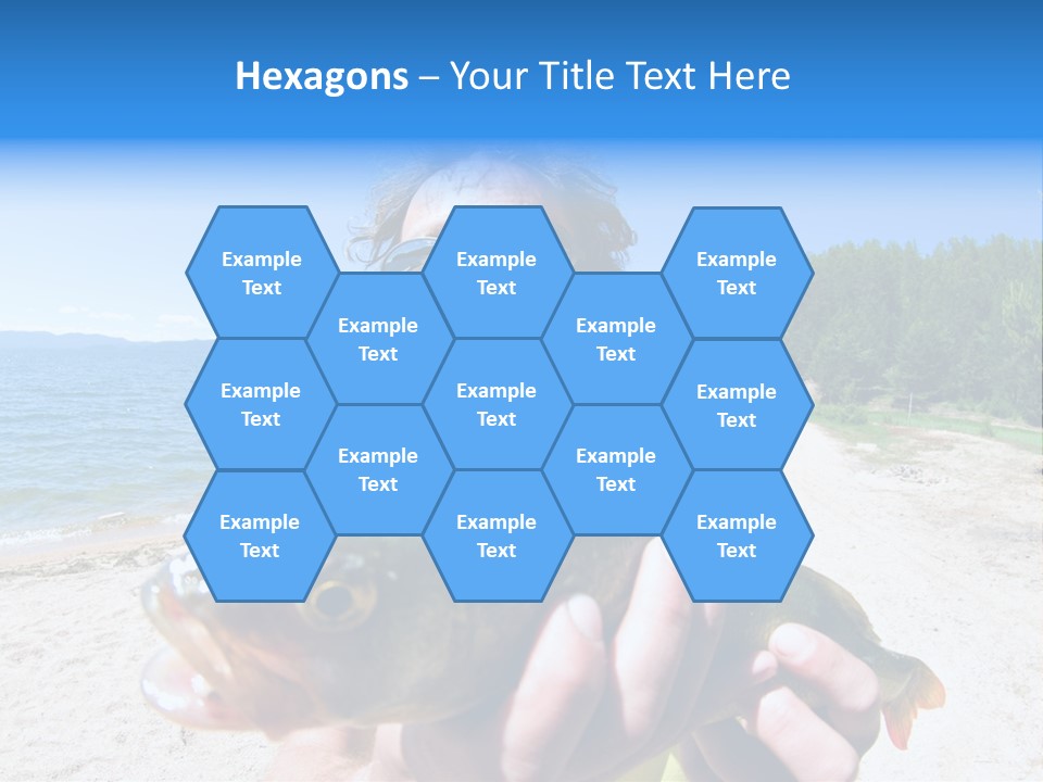 A Man Holding A Large Fish On A Beach PowerPoint Template