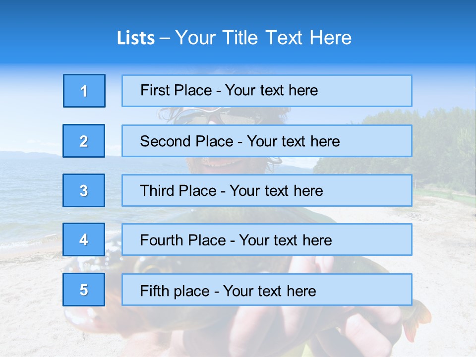 A Man Holding A Large Fish On A Beach PowerPoint Template