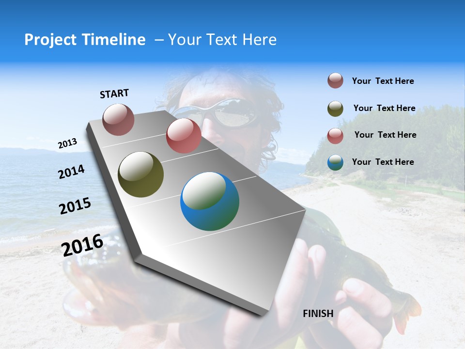 A Man Holding A Large Fish On A Beach PowerPoint Template