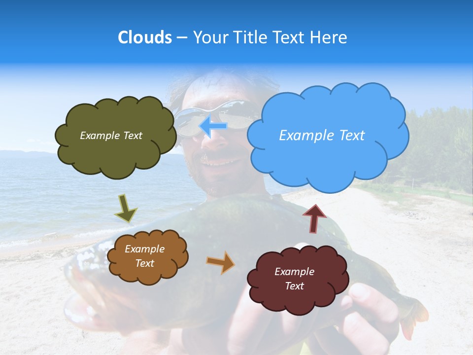 A Man Holding A Large Fish On A Beach PowerPoint Template