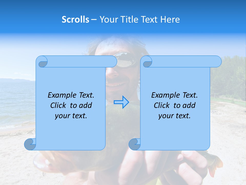 A Man Holding A Large Fish On A Beach PowerPoint Template