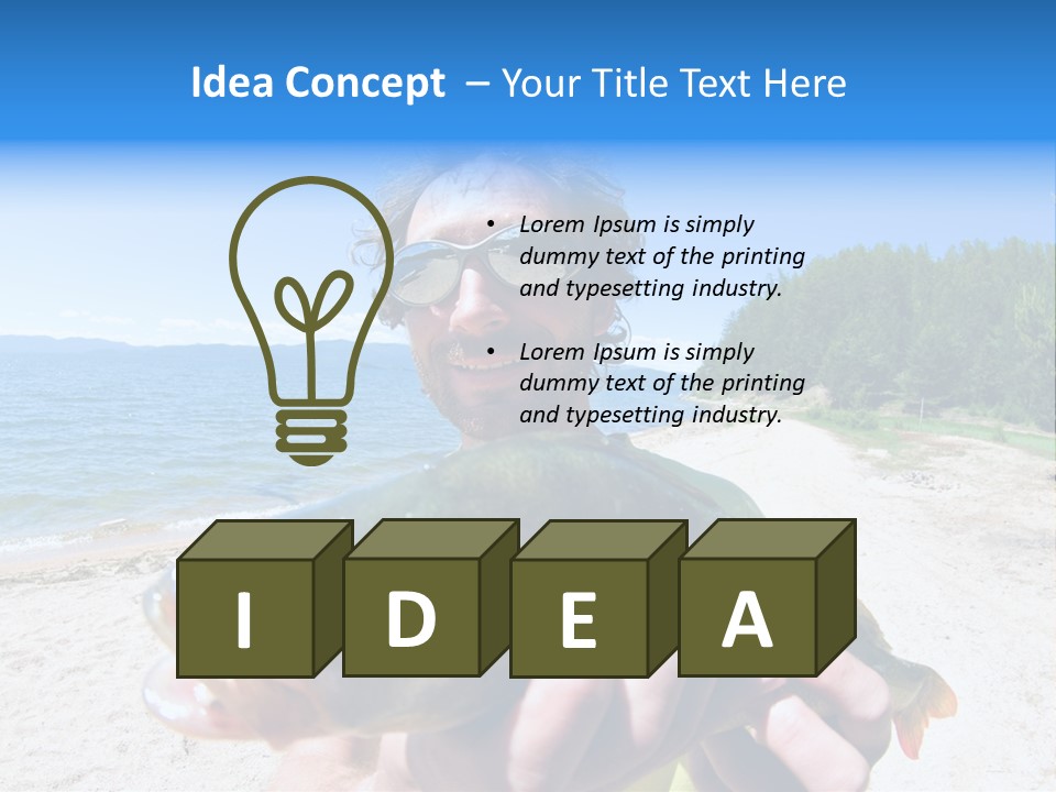 A Man Holding A Large Fish On A Beach PowerPoint Template