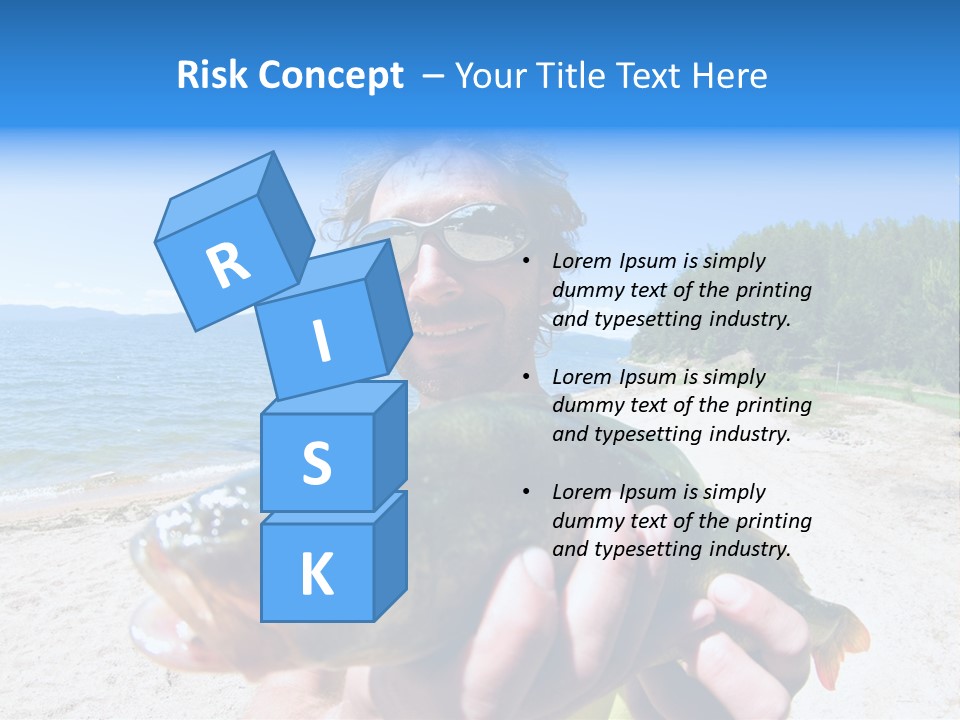 A Man Holding A Large Fish On A Beach PowerPoint Template