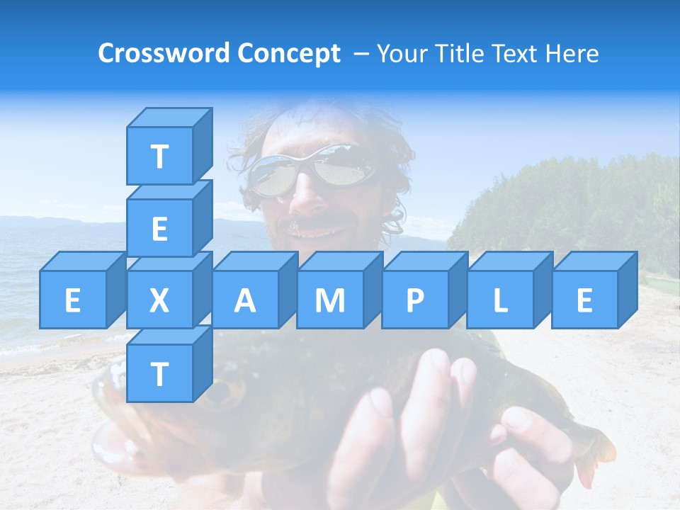 A Man Holding A Large Fish On A Beach PowerPoint Template