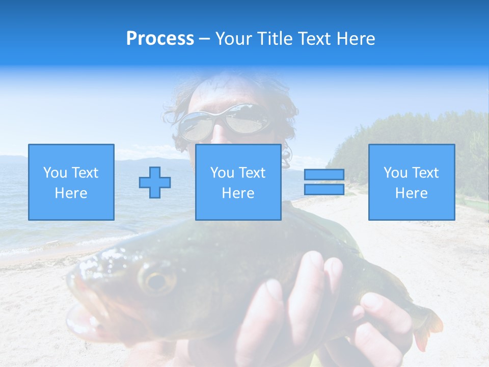 A Man Holding A Large Fish On A Beach PowerPoint Template