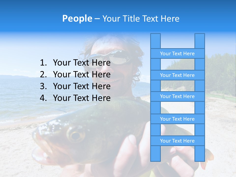 A Man Holding A Large Fish On A Beach PowerPoint Template