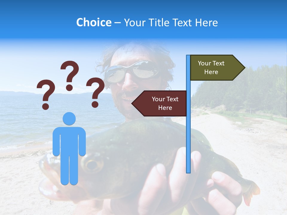 A Man Holding A Large Fish On A Beach PowerPoint Template