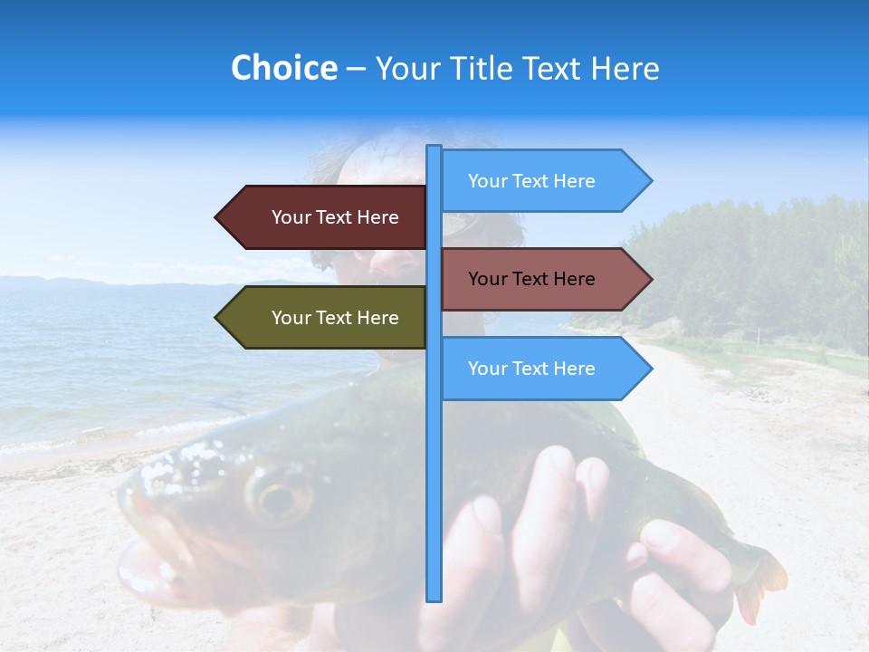 A Man Holding A Large Fish On A Beach PowerPoint Template