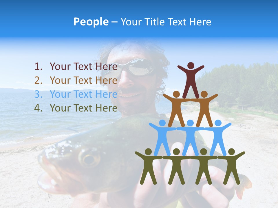 A Man Holding A Large Fish On A Beach PowerPoint Template
