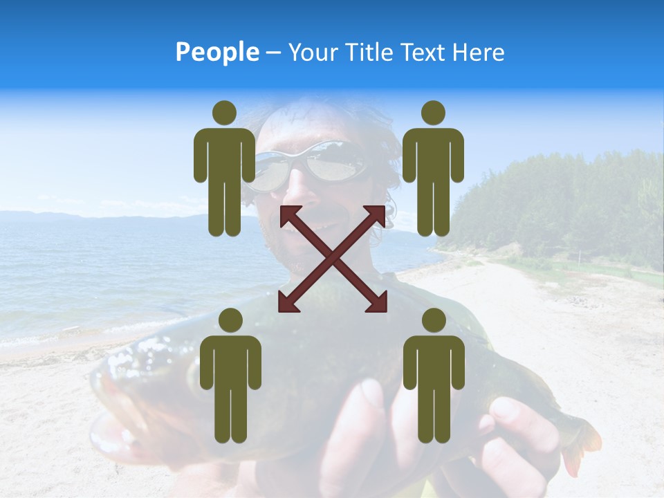 A Man Holding A Large Fish On A Beach PowerPoint Template