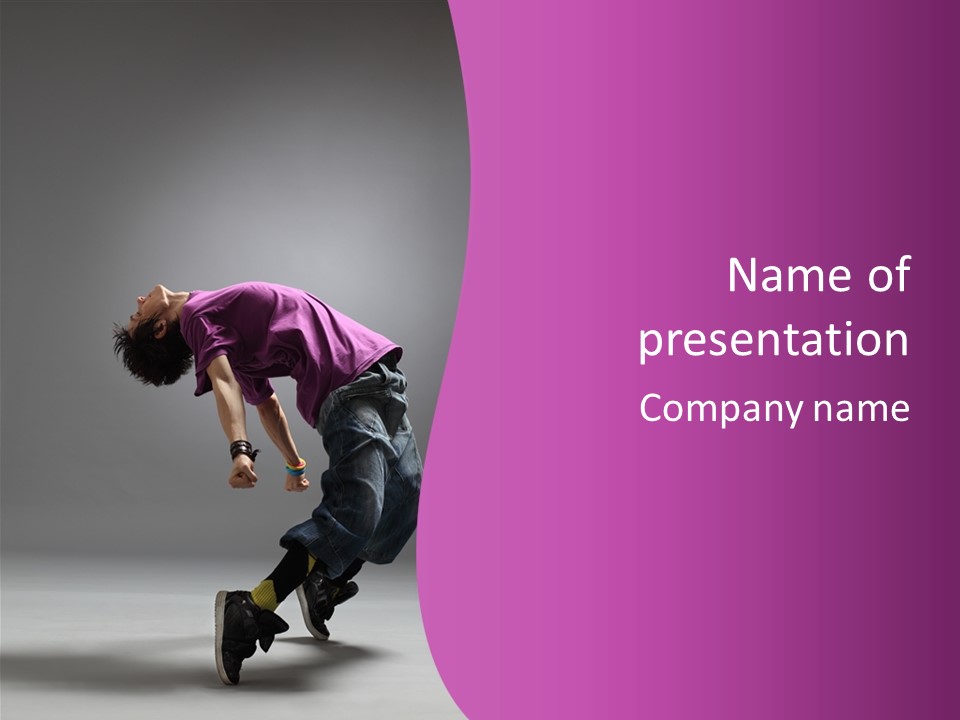 A Skateboarder In A Purple Shirt Is Doing A Trick PowerPoint Template