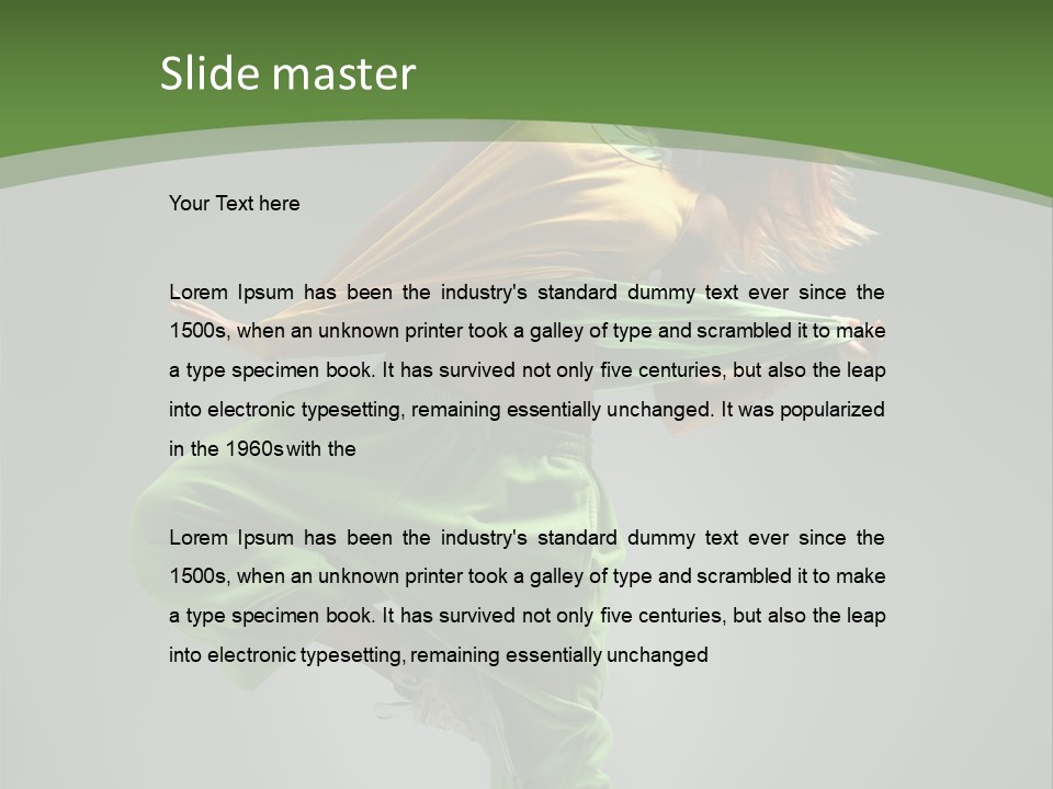 A Woman In Green Pants And A Yellow Shirt Is Dancing PowerPoint Template