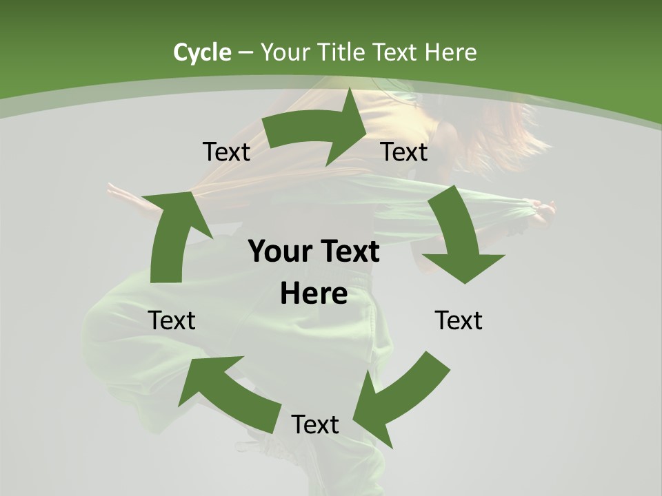 A Woman In Green Pants And A Yellow Shirt Is Dancing PowerPoint Template