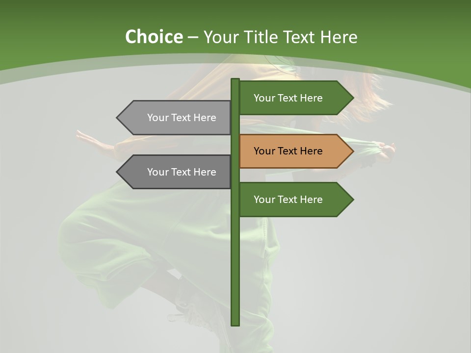 A Woman In Green Pants And A Yellow Shirt Is Dancing PowerPoint Template