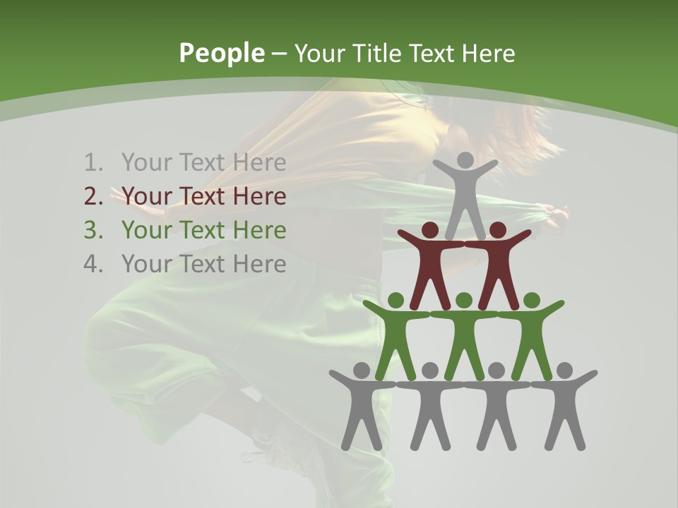 A Woman In Green Pants And A Yellow Shirt Is Dancing PowerPoint Template