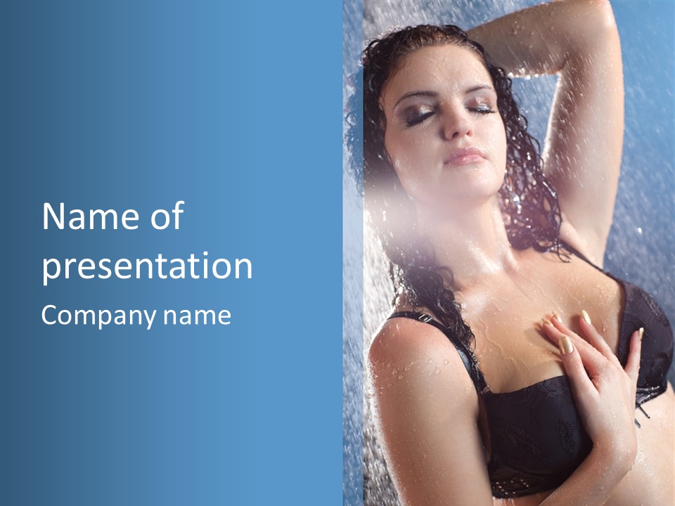 A Woman In A Black Bikini Posing Under A Shower PowerPoint Template