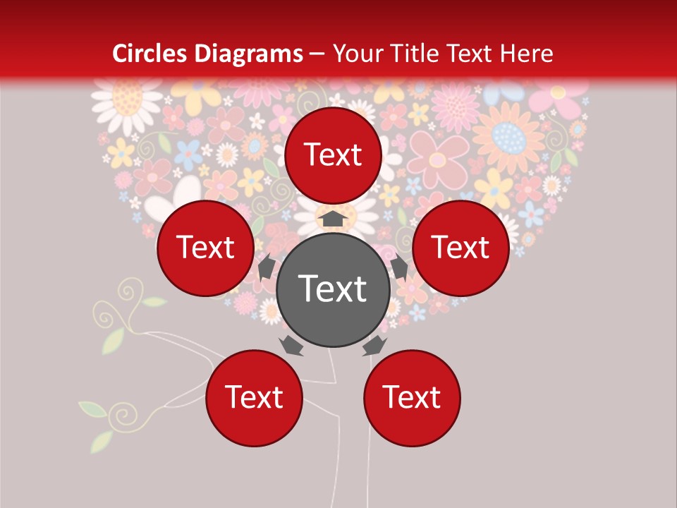 A Colorful Tree With Flowers On A Black And Red Background PowerPoint Template