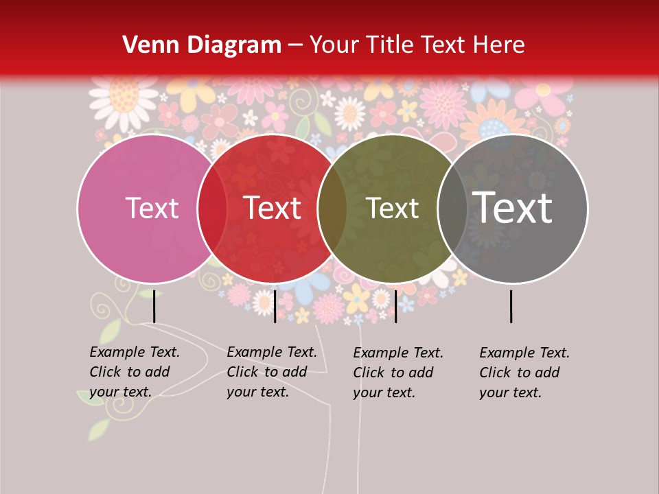 A Colorful Tree With Flowers On A Black And Red Background PowerPoint Template