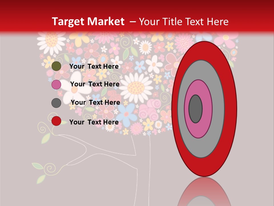 A Colorful Tree With Flowers On A Black And Red Background PowerPoint Template