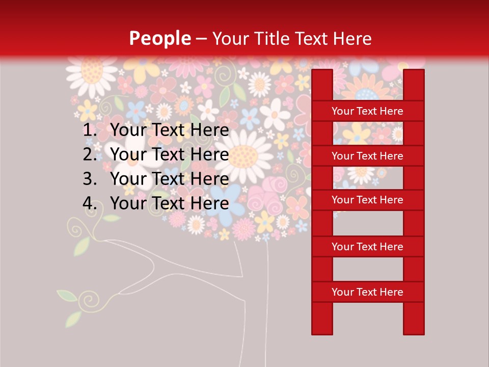 A Colorful Tree With Flowers On A Black And Red Background PowerPoint Template