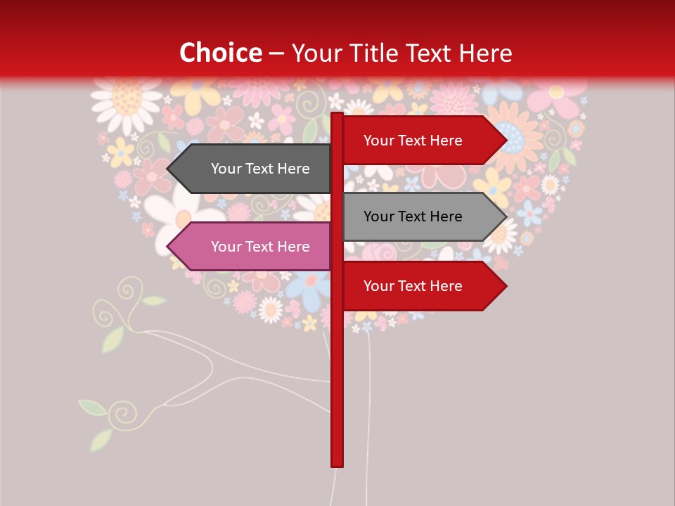 A Colorful Tree With Flowers On A Black And Red Background PowerPoint Template