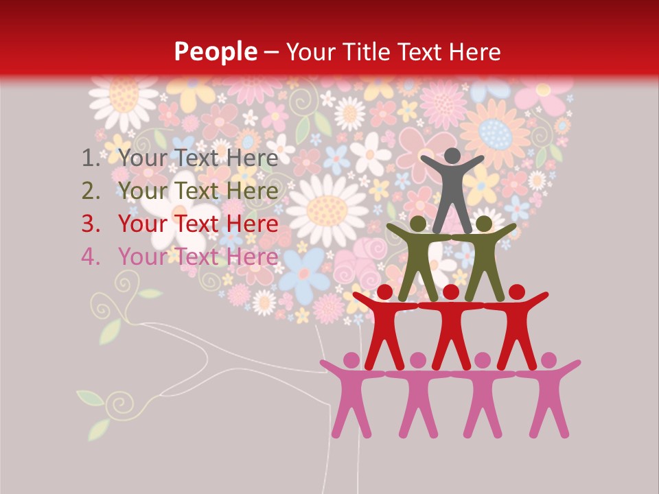 A Colorful Tree With Flowers On A Black And Red Background PowerPoint Template