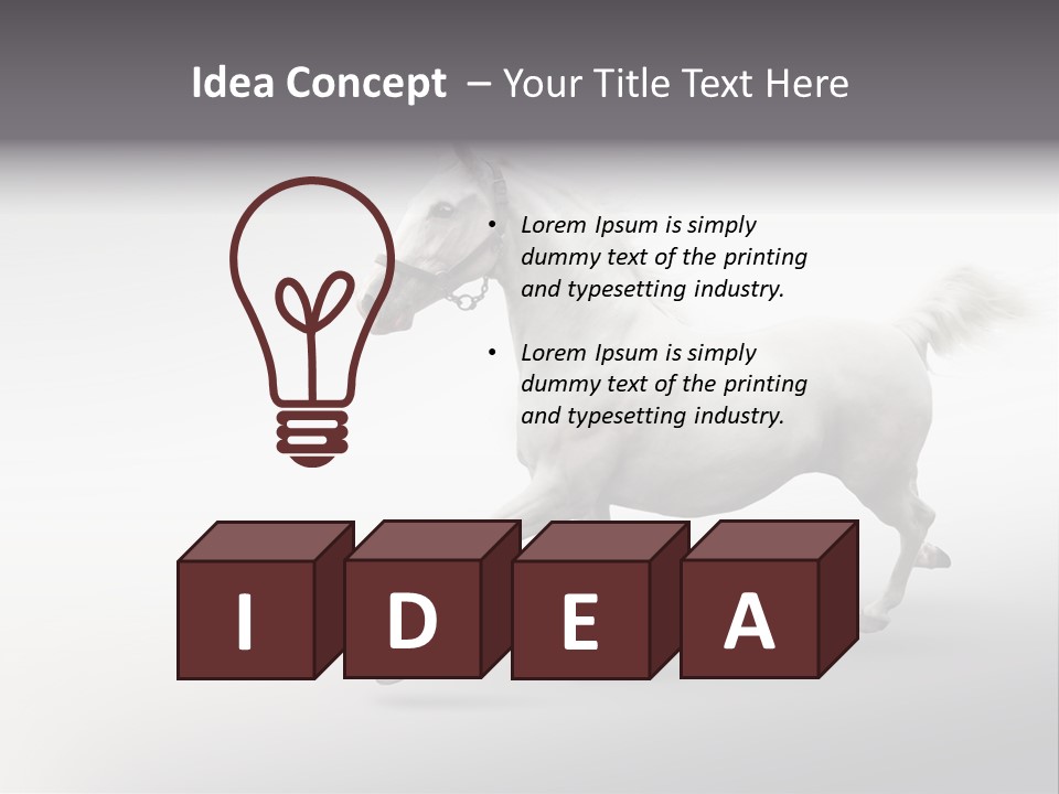 A White Horse Galloping On A Gray Background PowerPoint Template