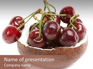 A Bunch Of Cherries In A Coconut Shell On A White Background PowerPoint Template