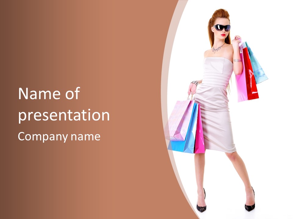 A Woman In A White Dress Holding Shopping Bags PowerPoint Template