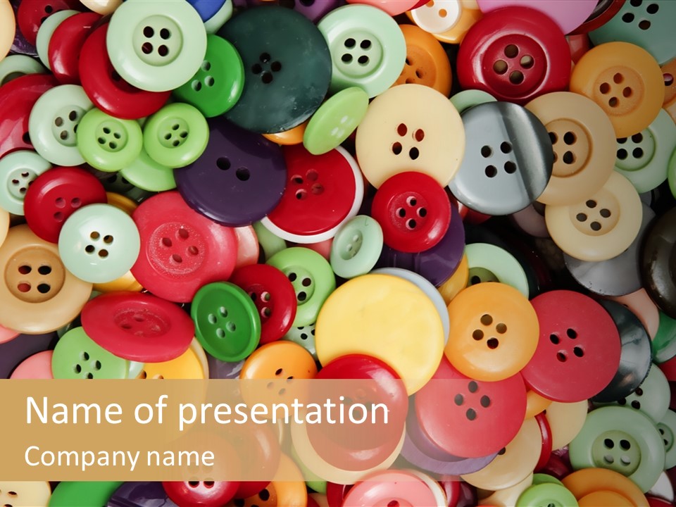 A Pile Of Colorful Buttons With The Words Name Of Presentation PowerPoint Template