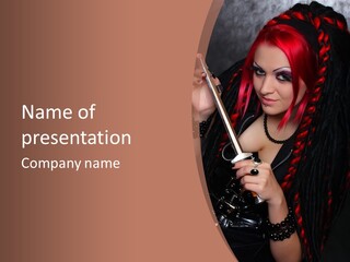 A Woman With Red Hair Holding A Sword PowerPoint Template