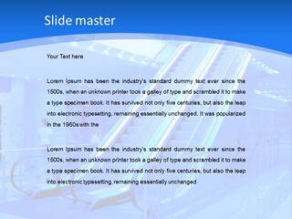 An Escalator In A Building With A Blue Background PowerPoint Template