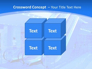 An Escalator In A Building With A Blue Background PowerPoint Template