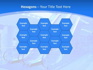 An Escalator In A Building With A Blue Background PowerPoint Template