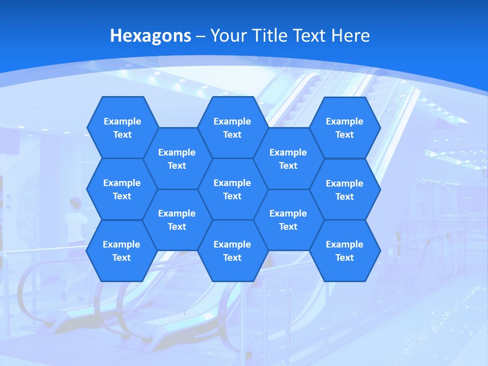An Escalator In A Building With A Blue Background PowerPoint Template