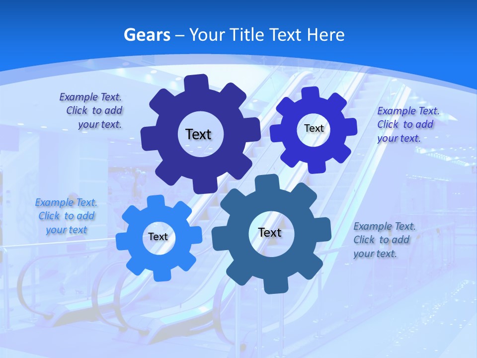 An Escalator In A Building With A Blue Background PowerPoint Template
