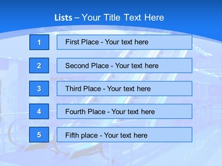 An Escalator In A Building With A Blue Background PowerPoint Template
