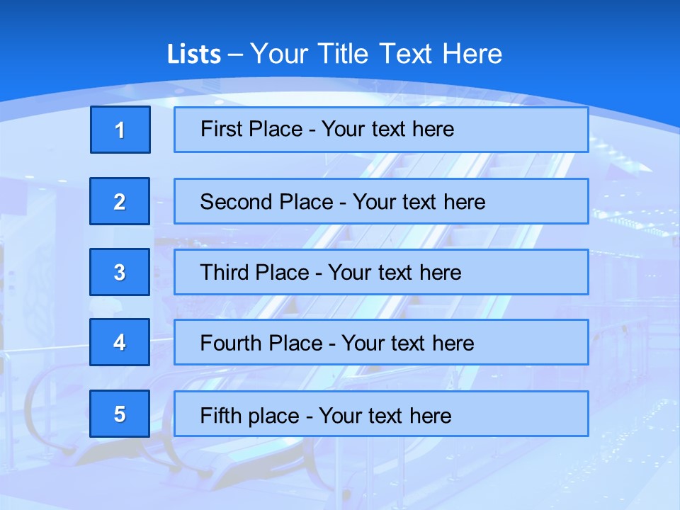 An Escalator In A Building With A Blue Background PowerPoint Template