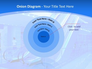 An Escalator In A Building With A Blue Background PowerPoint Template