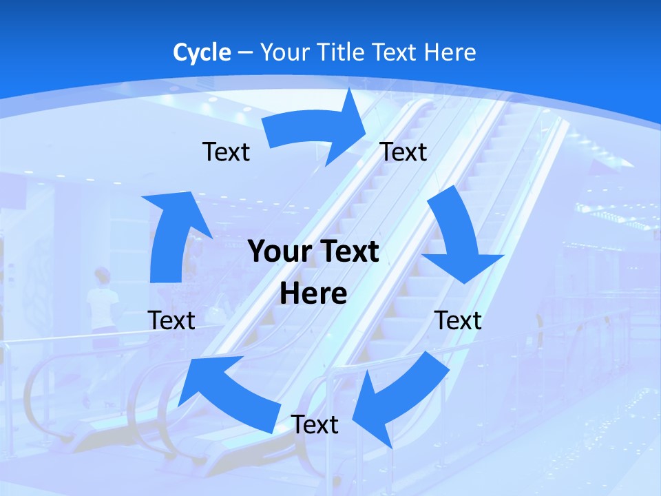 An Escalator In A Building With A Blue Background PowerPoint Template