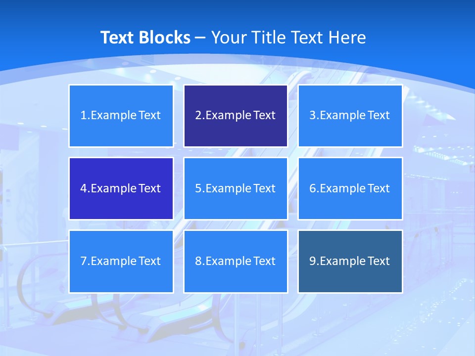 An Escalator In A Building With A Blue Background PowerPoint Template