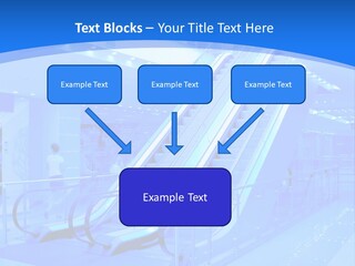 An Escalator In A Building With A Blue Background PowerPoint Template