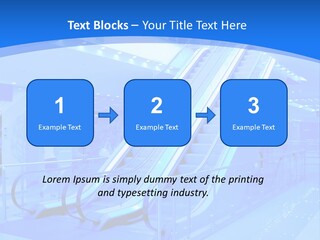 An Escalator In A Building With A Blue Background PowerPoint Template