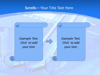 An Escalator In A Building With A Blue Background PowerPoint Template