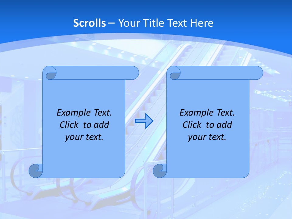 An Escalator In A Building With A Blue Background PowerPoint Template