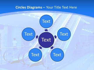An Escalator In A Building With A Blue Background PowerPoint Template