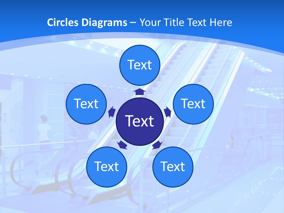 An Escalator In A Building With A Blue Background PowerPoint Template